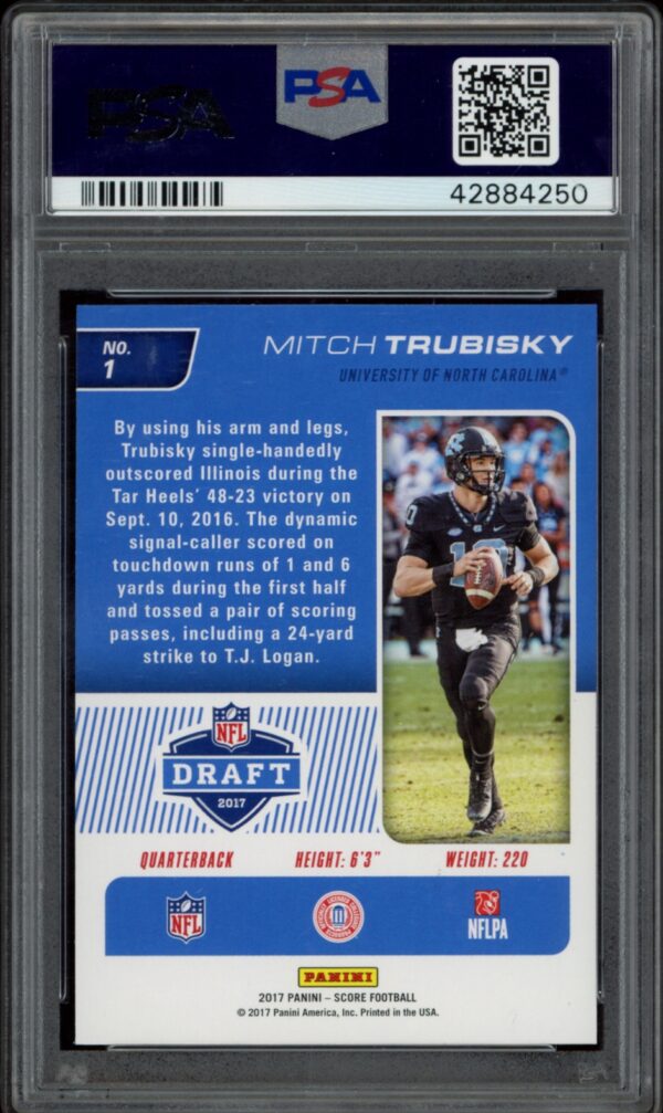 PSA-graded 2017 Panini Score card featuring NFL quarterback Mitchell Trubisky.