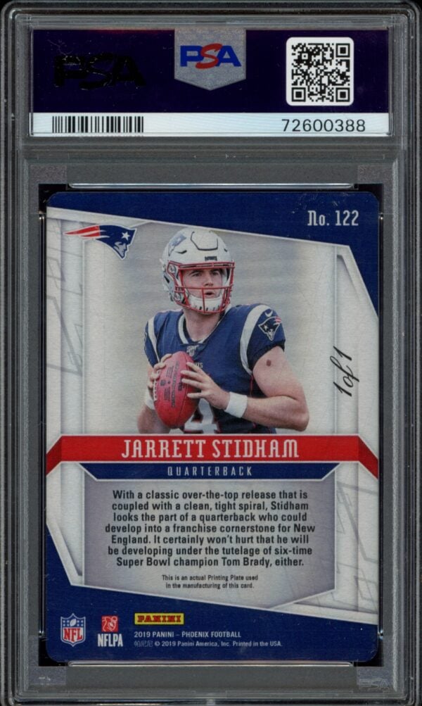 PSA-graded 2019 Panini Phoenix card featuring football quarterback Jarrett Stidham.