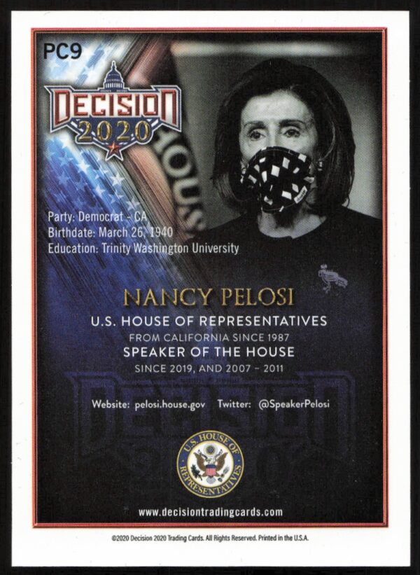 2020 Leaf Decision Nancy Pelosi Promo #PC9 (Back)