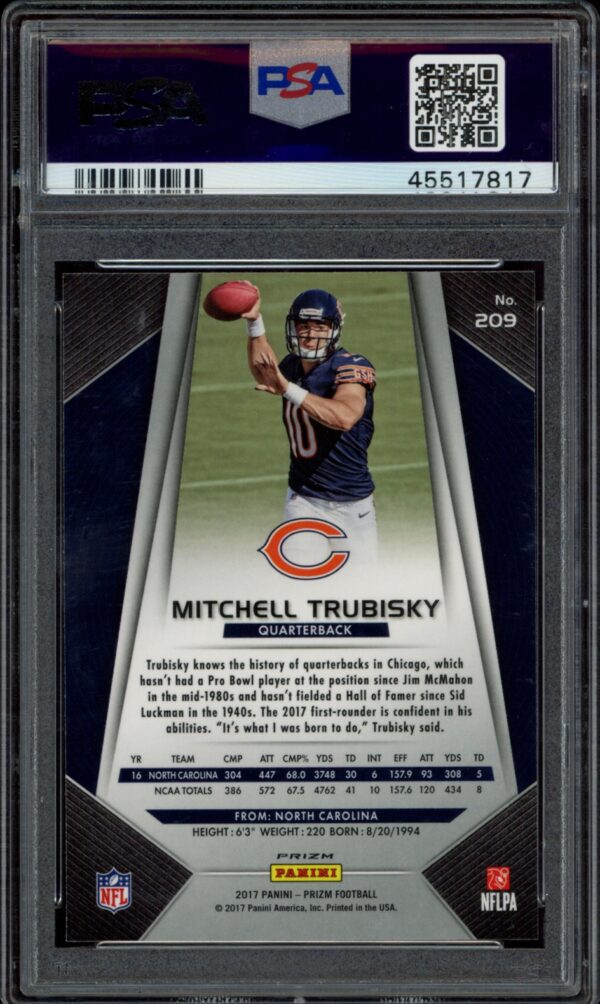 PSA-graded Mitchell Trubisky Chicago Bears card in Gem Mint condition.