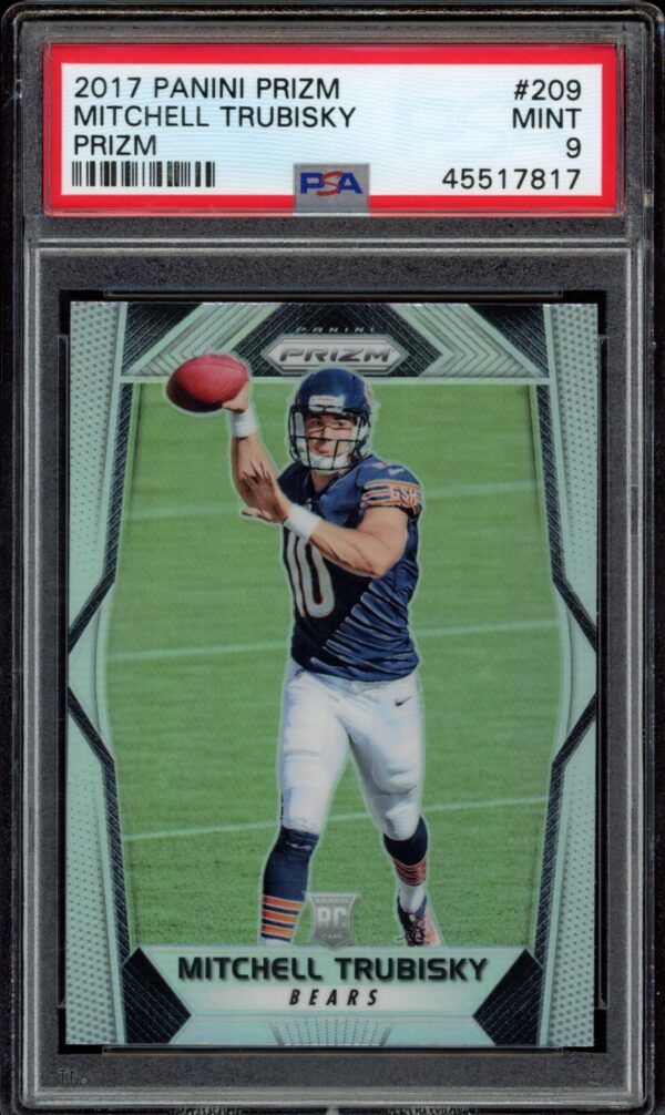 Mitchell Trubisky in Panini Prizm 2017 sports card, PSA MINT 9 grade.