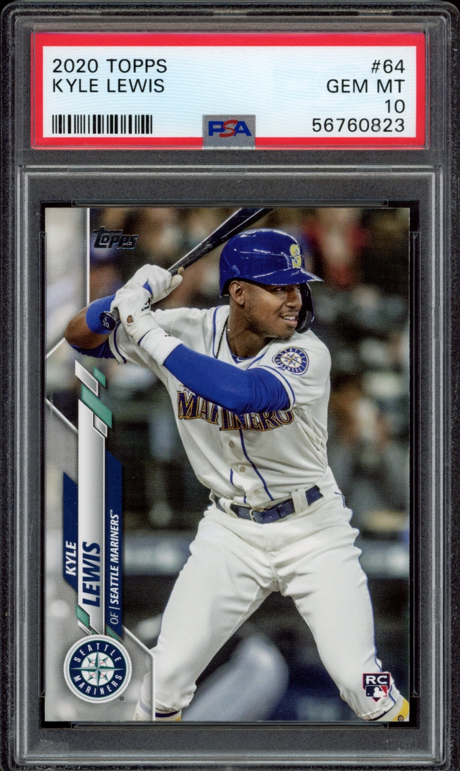 2020 Topps Baseball Card featuring Kyle Lewis in mint condition, graded GEM MT 10 by PSA.