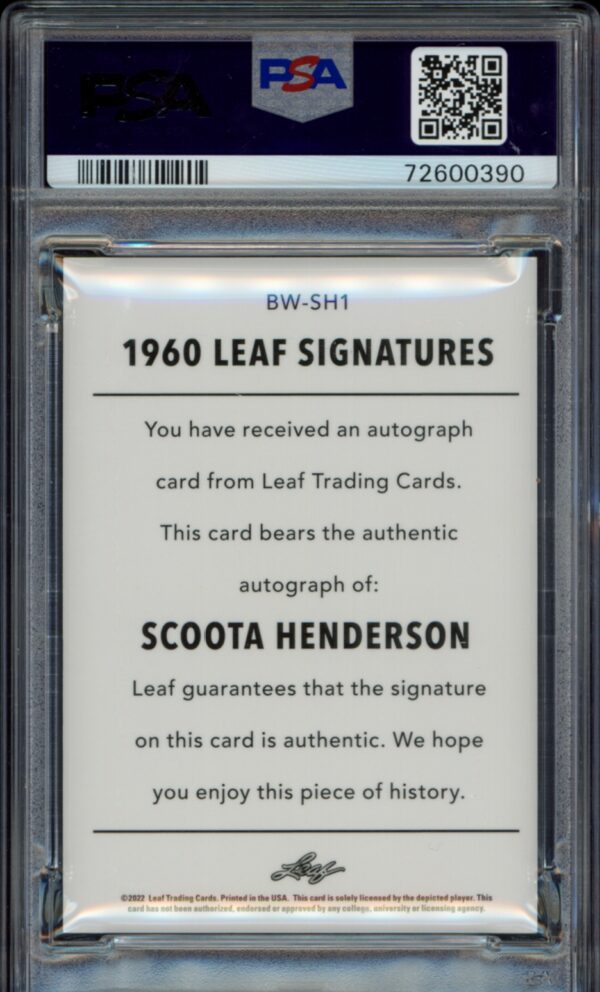 Authenticated 1960 Leaf Signatures card featuring Scoota Hendersons autograph, graded by PSA.