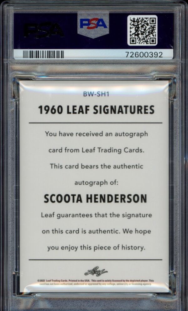 PSA-certified 2021 Leaf Signature card featuring Scoota Hendersons authentic autograph.