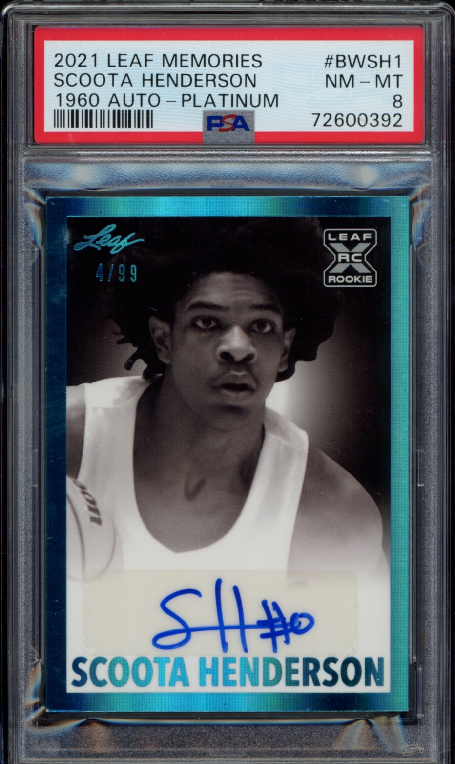 Scoota Hendersons 2021 Leaf Memories Platinum Basketball Card, autographed and rated NM-MT 8.