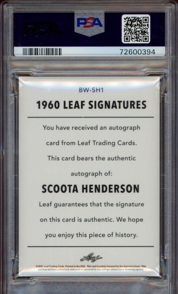 Scoota Hendersons authenticated 1960 Leaf Signature trading card, PSA graded 9.