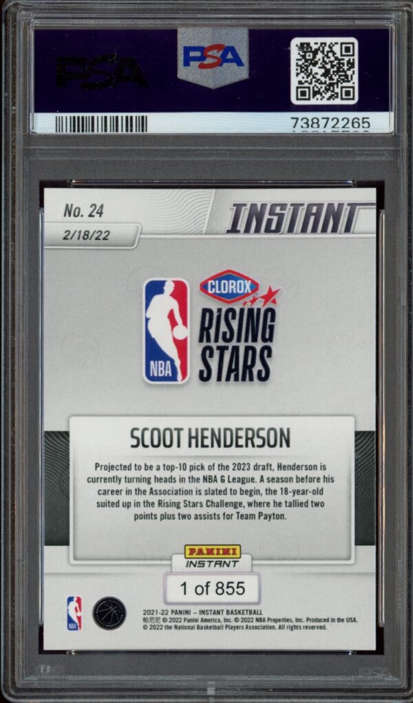 Scoot Hendersons Panini Rising Stars sports card, 1 of 855, graded PSA 9.