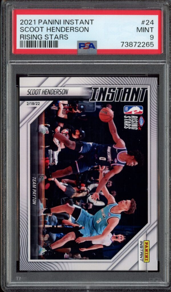 2021 Panini Instant Rising Stars card featuring Scoot Henderson, graded MINT 9 by PSA.