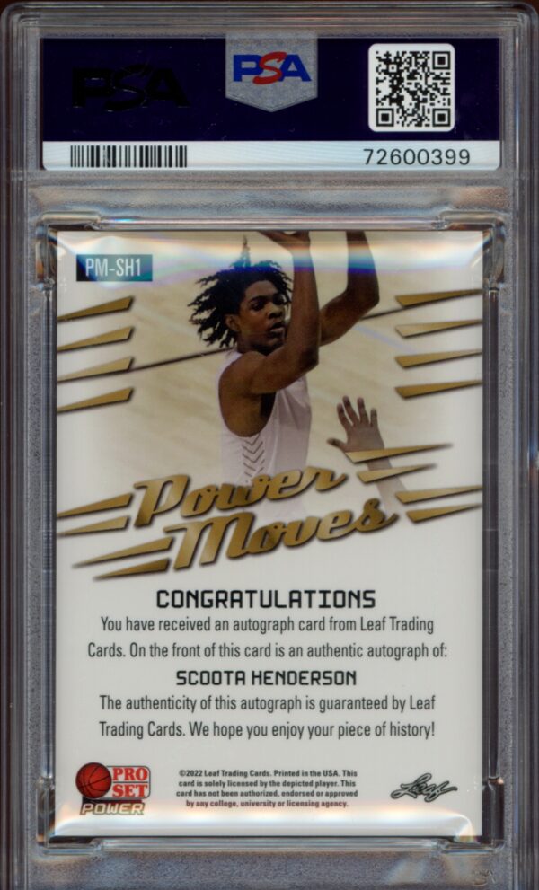 PSA-graded Scoota Henderson autographed Leaf Trading Card with action shot.