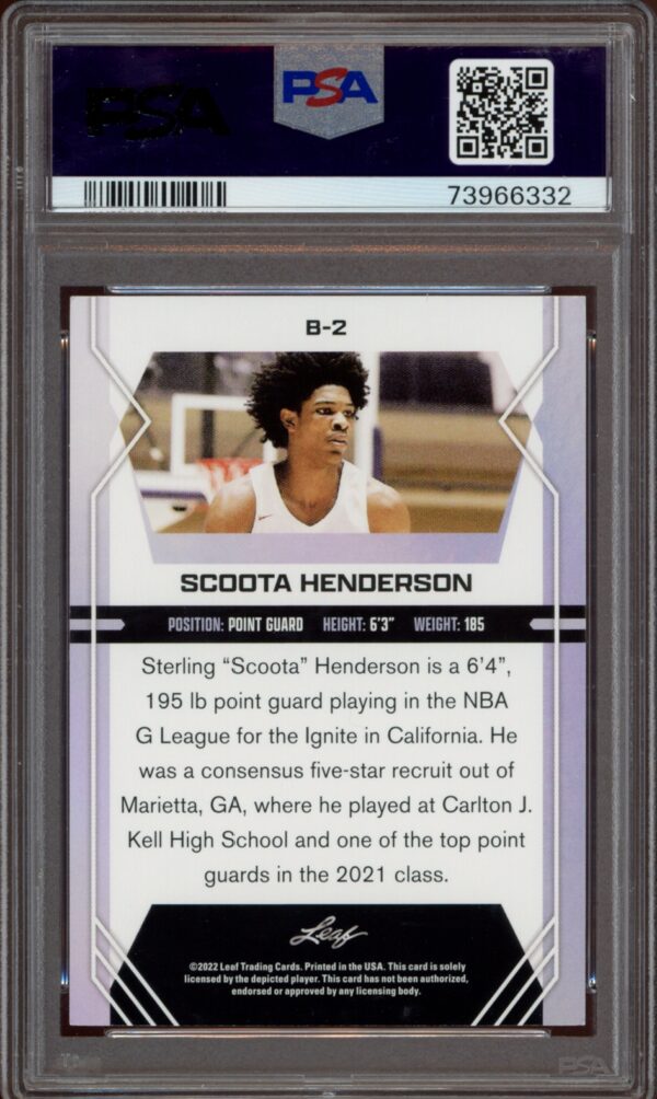 Scoot Hendersons 2022-23 Leaf Draft Basketball Card, PSA Graded 9.