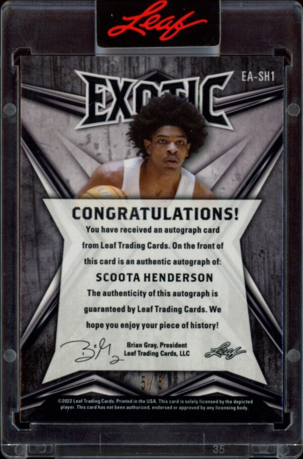 2022-23 Leaf Exotic Scoota Henderson Giraffe #EA-SH1 (/5) (Auto) (Back)