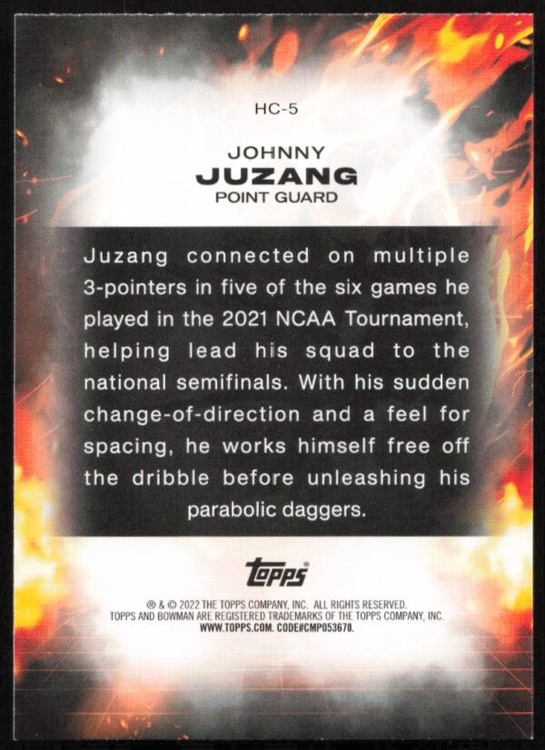 2022 Bowman University Johnny Juzang Heat Check #HC-5 (Back)