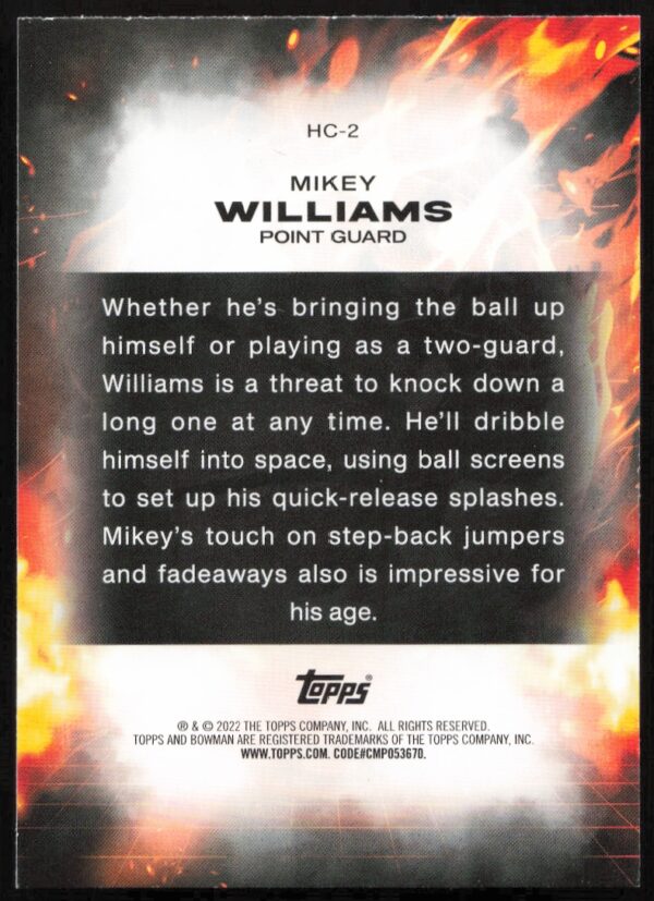 2022 Bowman University Mikey Williams Heat Check #HC-2 (Back)