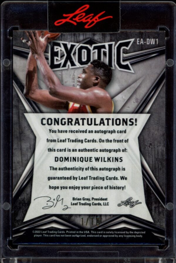 2022 Leaf Exotic Dominique Wilkins Snakeskin #EA-DW1 (/10) (Auto) (Back)