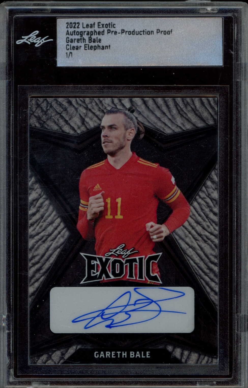 2022 Leaf Exotic Gareth Bale Autographed Pre-Production Proof Clear Elephant (/1) (Auto) (Front)