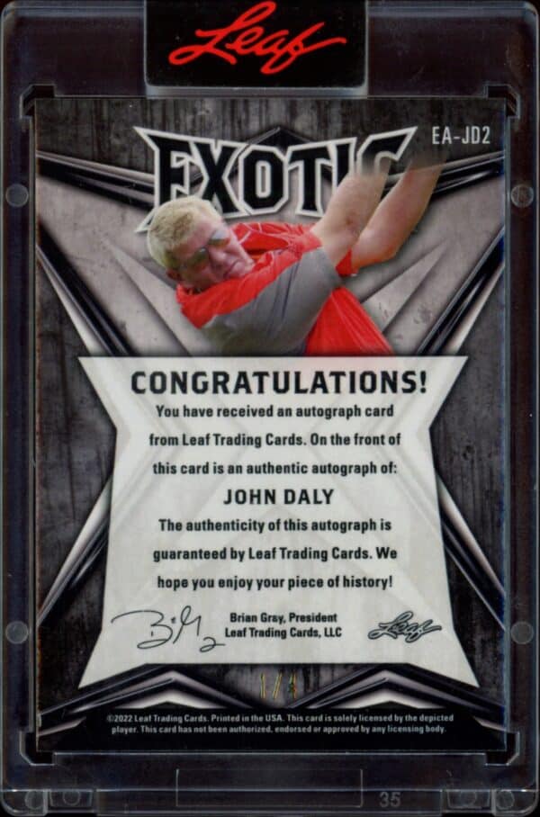 2022 Leaf Exotic John Daly Butterfly #EA-JD2 (/4) (Back)