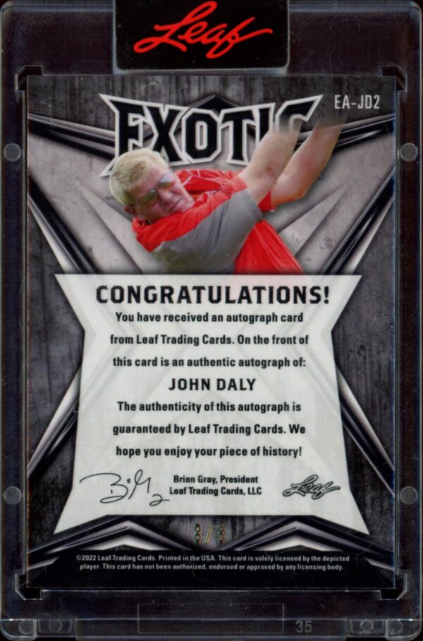 2022 Leaf Exotic John Daly Elephant #EA-JD2 (/8) (Back)