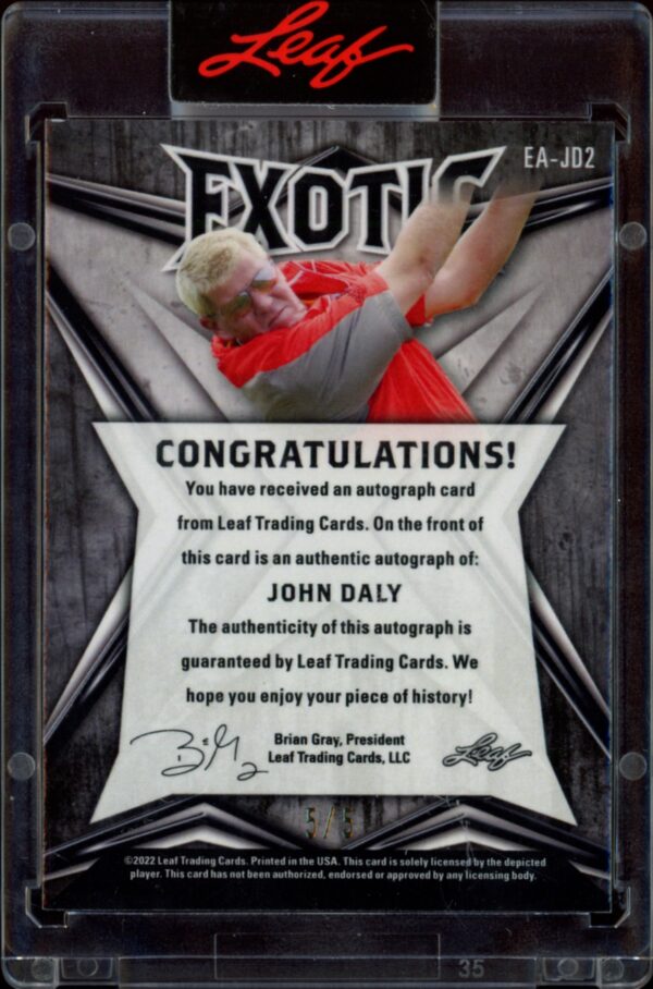 2022 Leaf Exotic John Daly Giraffe #EA-JD2 (/5) (Back)