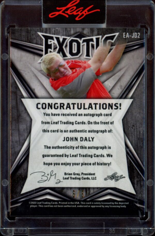 2022 Leaf Exotic John Daly Parrot #EA-JD2 (/6) (Back)