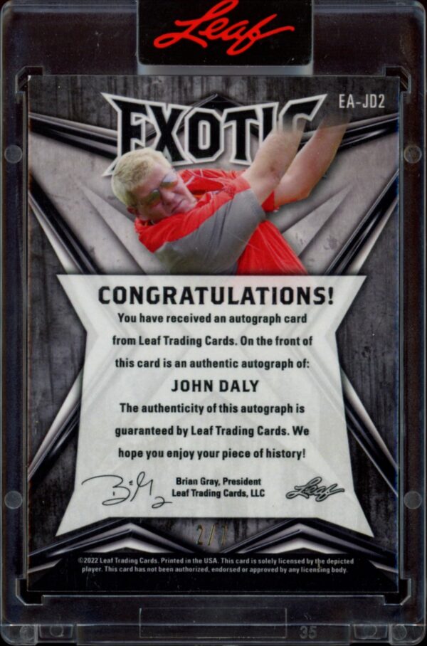 2022 Leaf Exotic John Daly Peacock #EA-JD2 (/7) (Back)