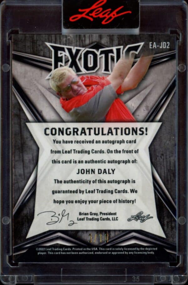 2022 Leaf Exotic John Daly Snakeskin #EA-JD2 (/10) (Back)