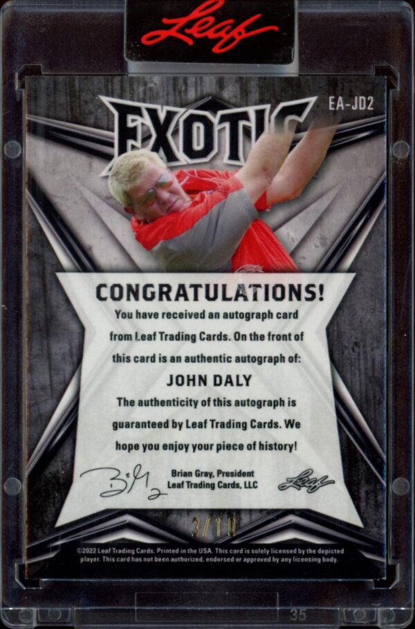 2022 Leaf Exotic John Daly Tiger Stripe #EA-JD2 (/10) (Back)