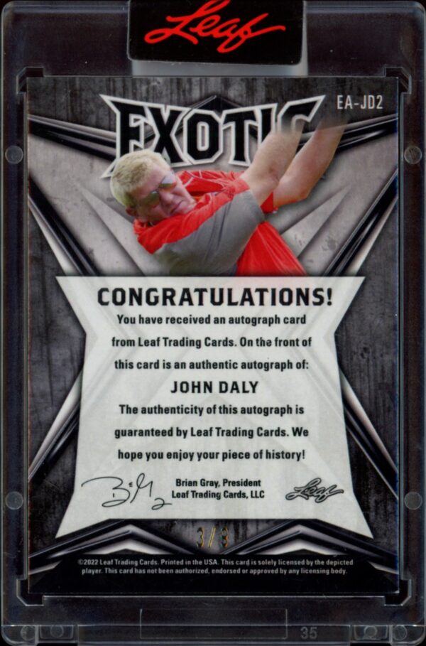 2022 Leaf Exotic John Daly Zebra Stripe #EA-JD2 (/8) (Back)