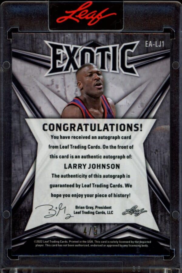 2022 Leaf Exotic Larry Johnson Giraffe #EA-LJ1 (/5) (Auto) (Back)