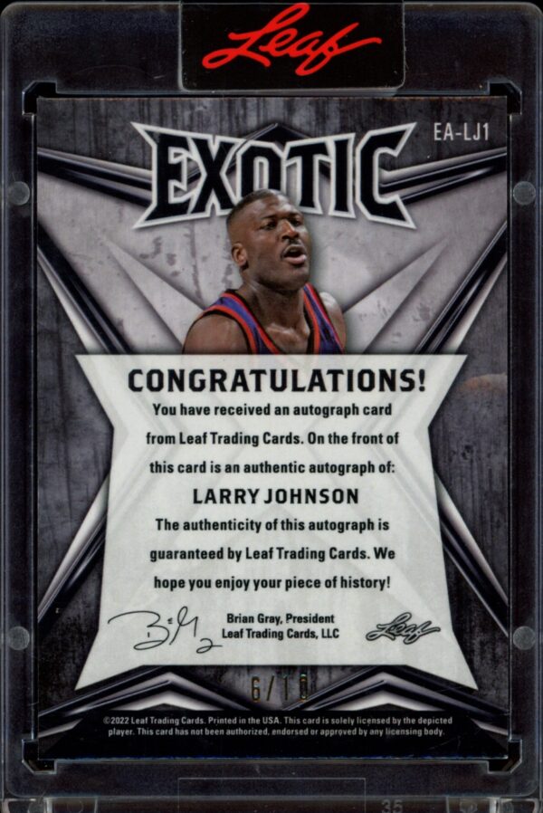 2022 Leaf Exotic Larry Johnson Snakeskin #EA-LJ1 (/10) (Auto) (Back)