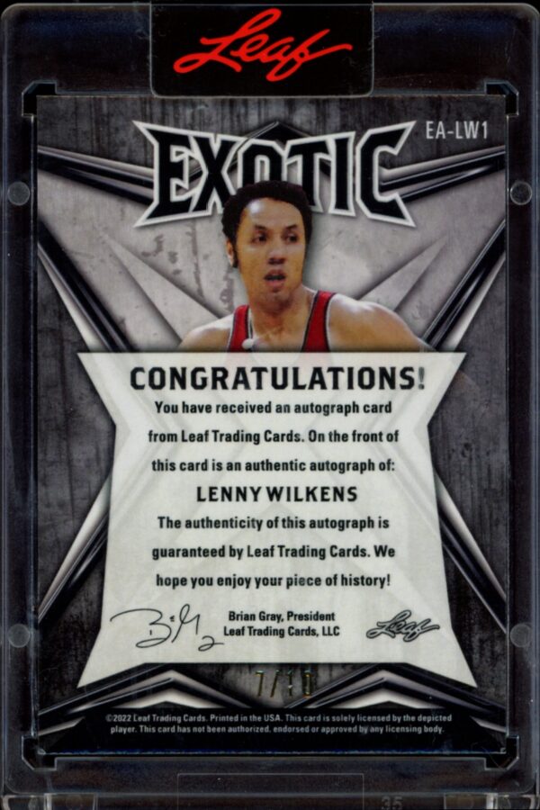 2022 Leaf Exotic Lenny Wilkens Tiger Stripe #EA-LW1 (/10) (Auto) (Back)