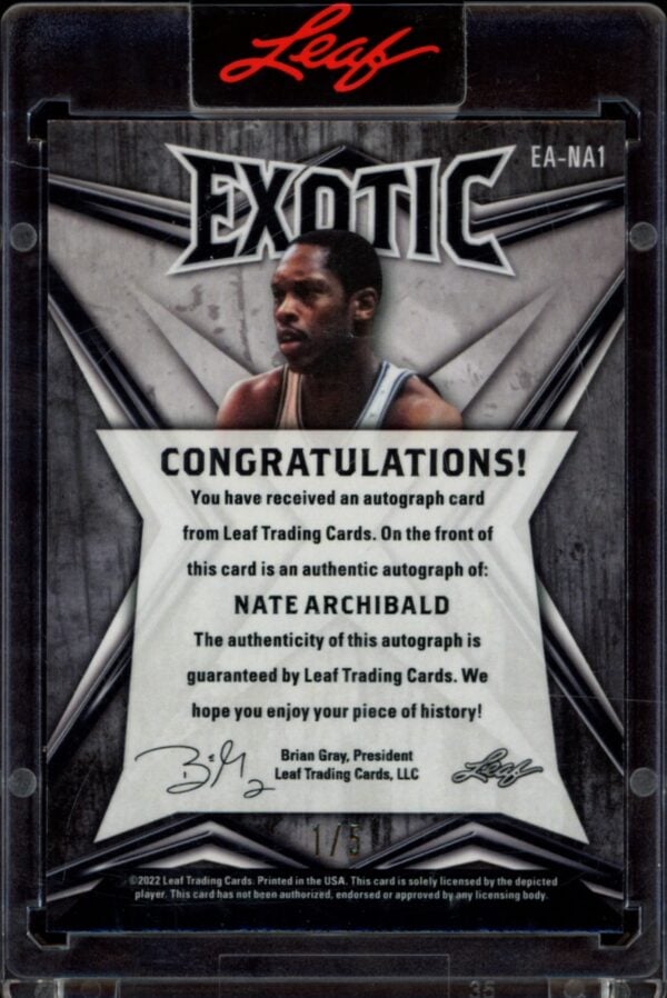 2022 Leaf Exotic Nate Archibald Turtle #EA-NA1 (/5) (Back)