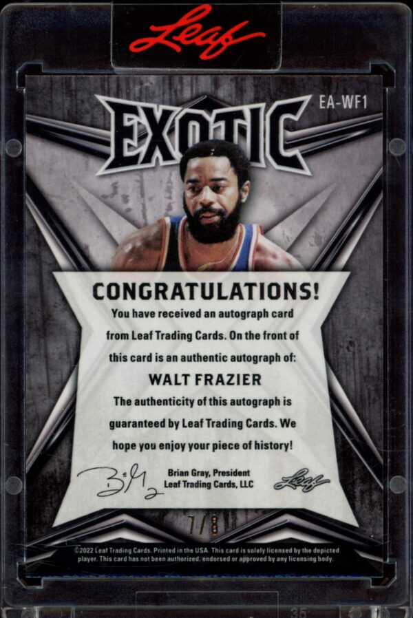 2022 Leaf Exotic Walt Frazier Elephant #EA-WF1 (/8) (Auto) (Back)