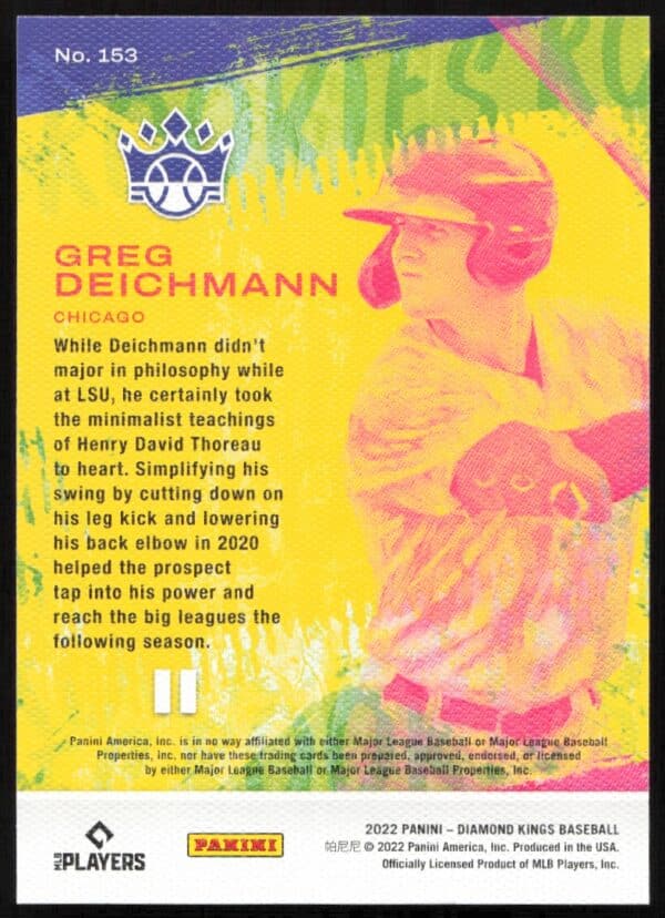 2022 Panini Diamond Kings Greg Deichmann Artist's Proof #153 (Back)