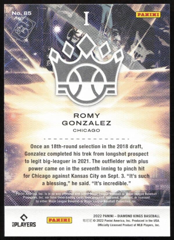 2022 Panini Diamond Kings Romy Gonzalez #85 (Back)