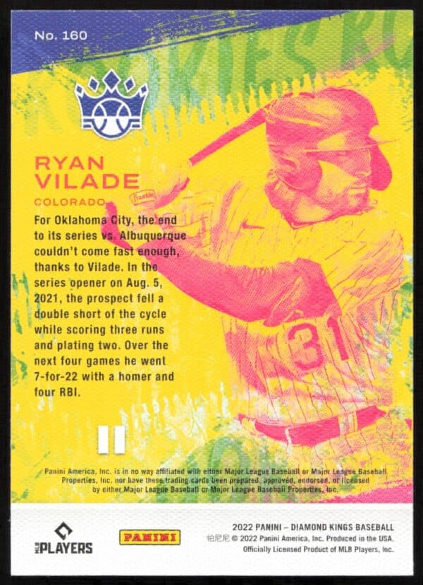 2022 Panini Diamond Kings Ryan Vilade #160 (Back)