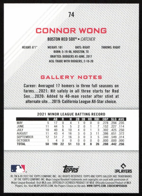 2022 Topps Gallery Connor Wong #74 (Back)