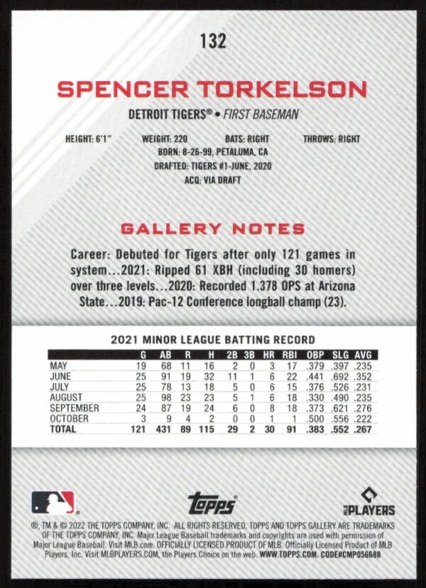 2022 Topps Gallery Spencer Torkelson #132 (Back)