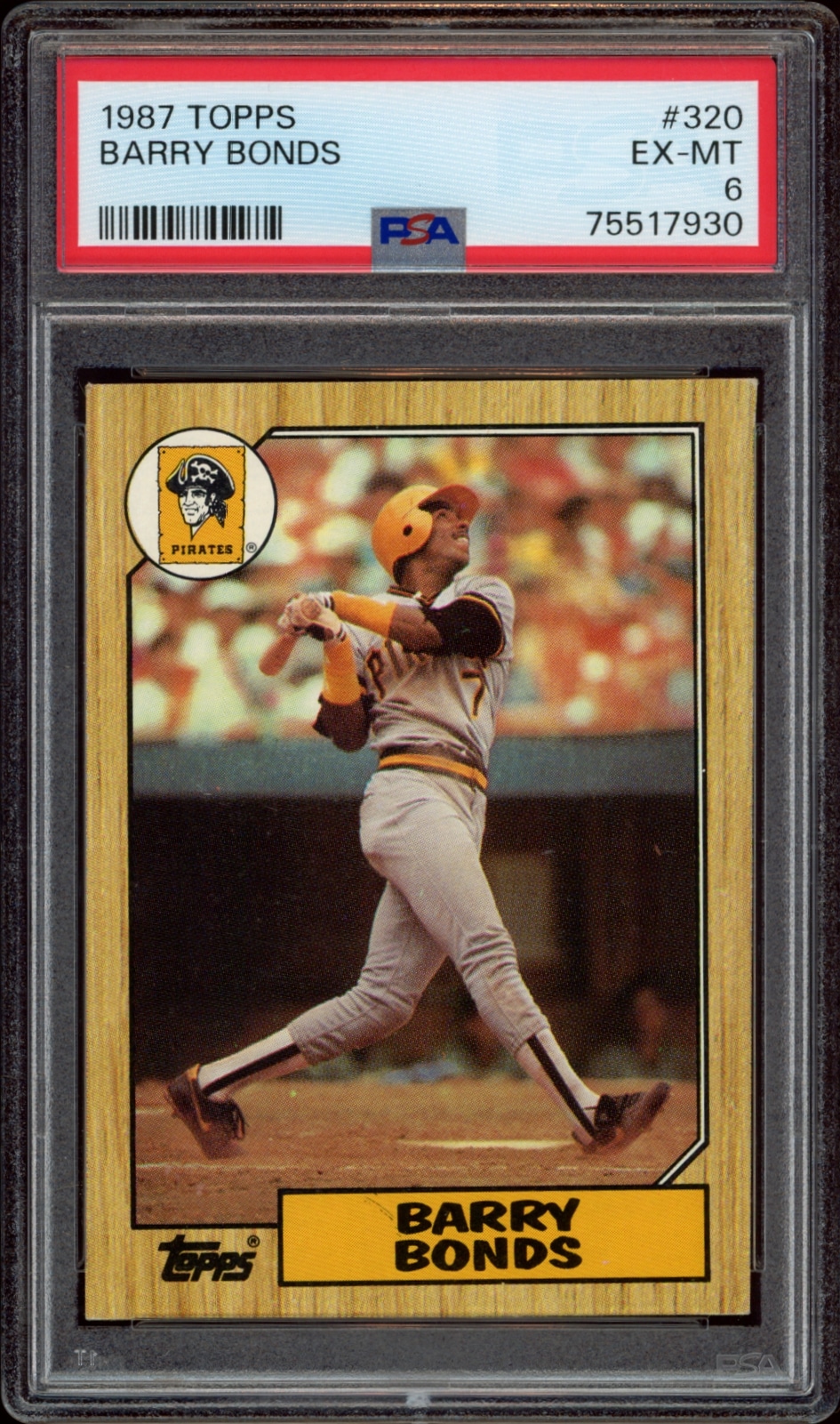 Barry Bonds 1987 Topps Baseball Card #320, Graded PSA 6, in Mint Condition.