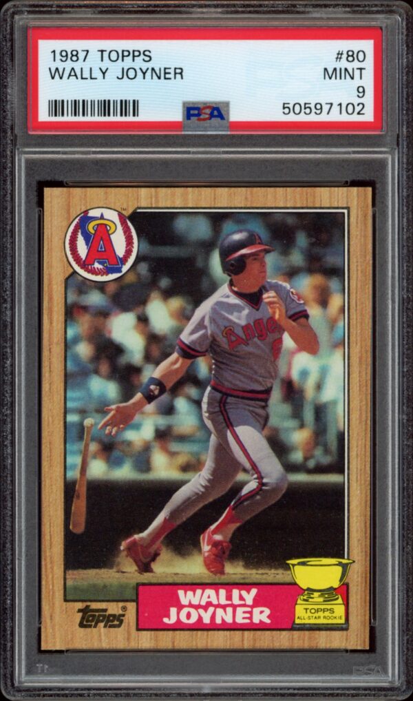 Wally Joyners 1987 Topps baseball card in mint condition, graded PSA 9.