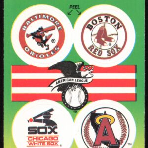 1990 Fleer AL: Baltimore Orioles / Boston Red Sox / Chicago White Sox / California Angels Action Series Team Stickers #NNO (Front)