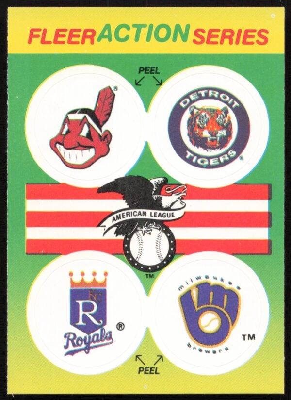 1990 Fleer AL: Cleveland Indians / Detroit Tigers / Kansas City Royals / Milwaukee Brewers Action Series Team Stickers #NNO (Front)