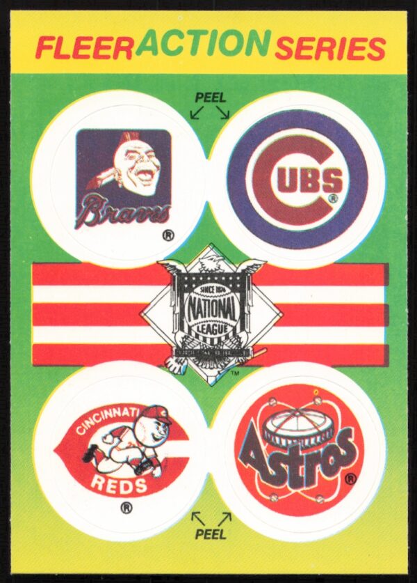 1990 Fleer NL: Atlanta Braves / Chicago Cubs / Cincinnati Reds / Houston Astros Action Series Team Stickers #NNO (Front)