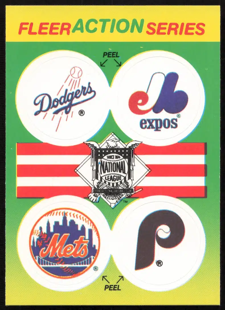 1990 Fleer NL: Los Angeles Dodgers / Montreal Expos / New York Mets / Philadelphia Phillies Action Series Team Stickers #NNO (Front)