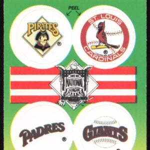 1990 Fleer NL: Pittsburgh Pirates / St. Louis Cardinals / San Diego Padres / San Francisco Giants Action Series Team Stickers #NNO (Front)