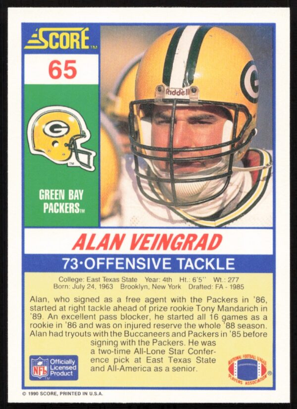 1990 Score Alan Veingrad #65 (Back)