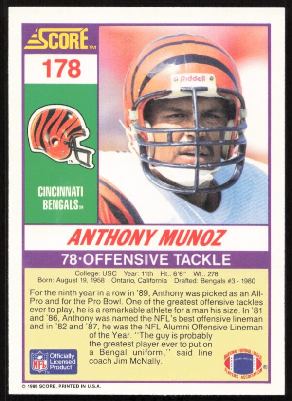 1990 Score Anthony Munoz #178 (Back)