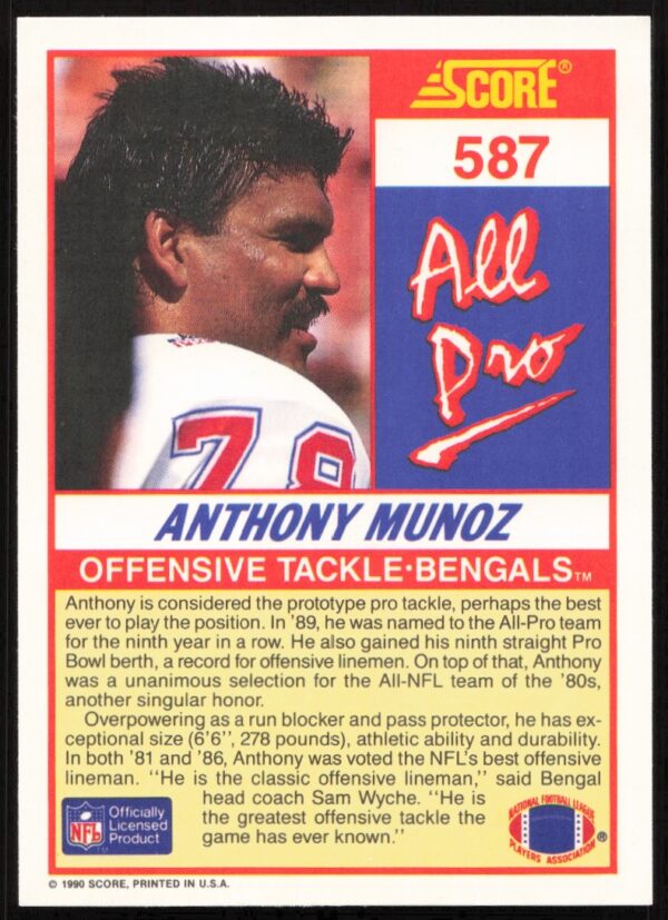 1990 Score Anthony Munoz #587 (Back)