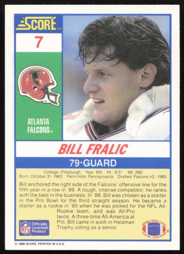 1990 Score Bill Fralic #7 (Back)