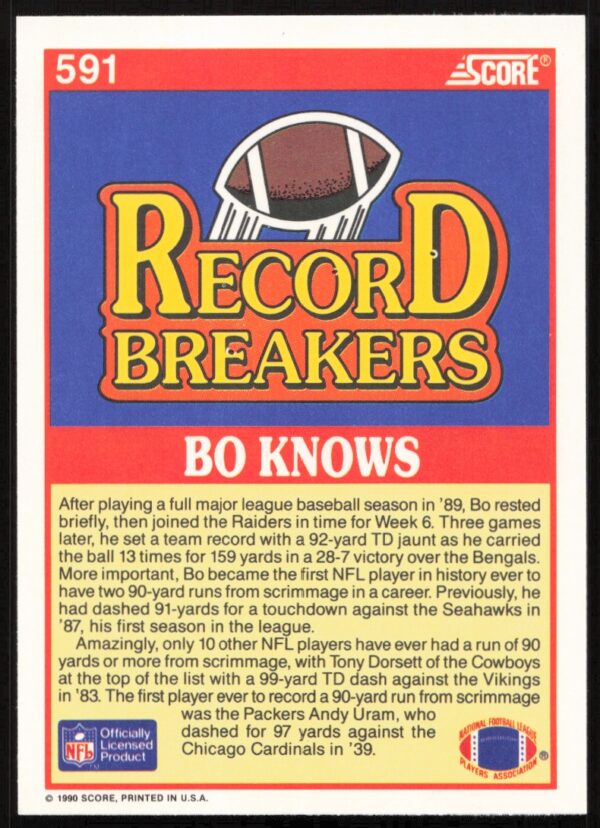 1990 Score Bo Jackson #591 (Back)