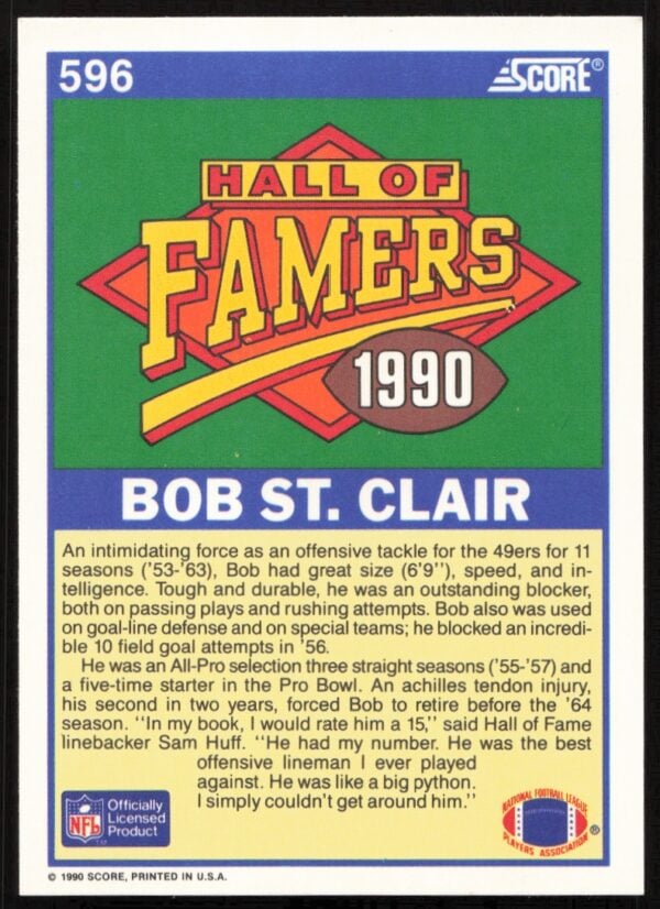 1990 Score Bob St. Clair #596 (Back)